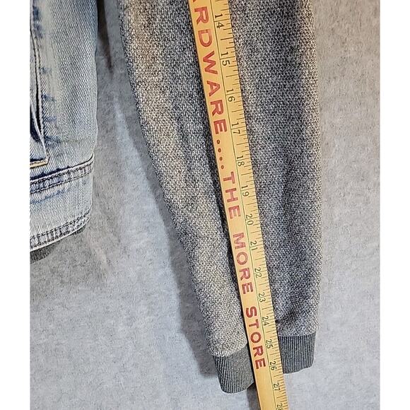 AMERICAN EAGLE OUTFITTERS Hooded Denim Jacket Sz Large Gray Knit Fabric Sleeves - Picture 7 of 8